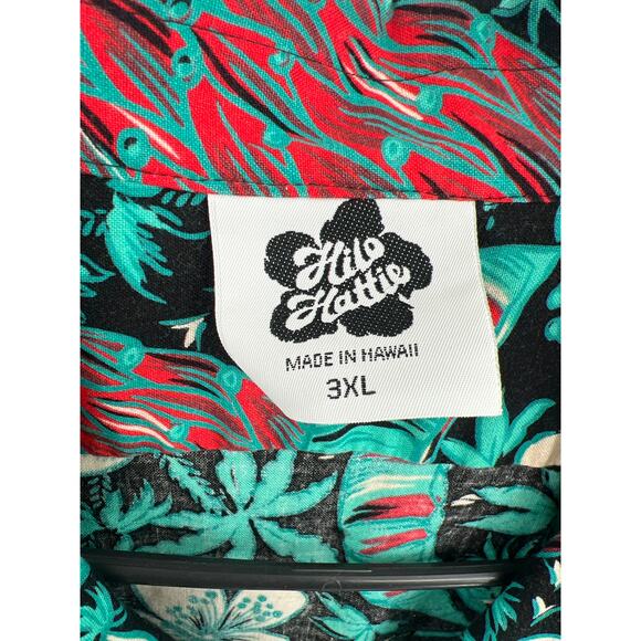 Hilo Hattie Men's Hawaiian tropical shirt size 3XL teal, red and black - Picture 3 of 6